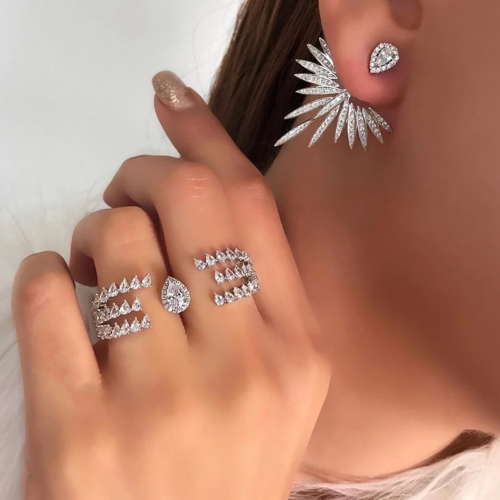 New Silver Angel Wings Diamond Earrings - Picture 3 of 3